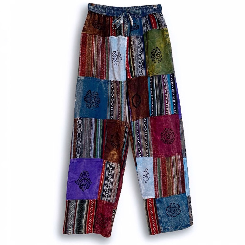 Handmade Nepalese Kathmandu Imports Patchwork Boho Drawstring Hippie Pants READ